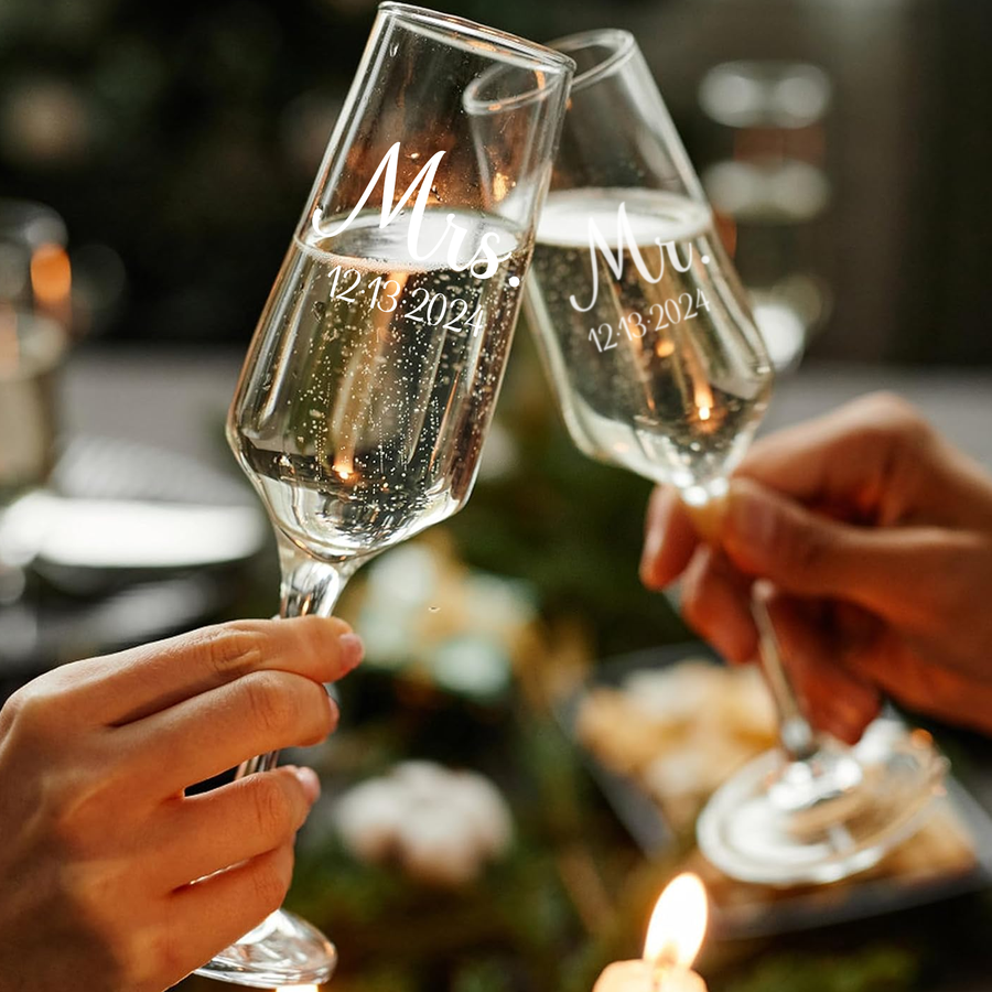 Home two glasses toasting with engrav