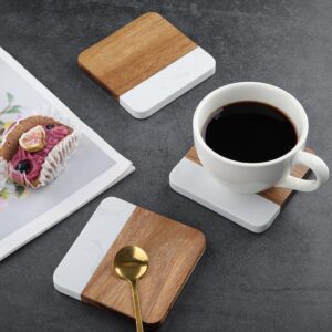 personalized acacia wood & white marble coasters set of 4