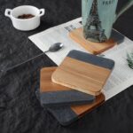 Personalized Acacia Wood & Black Marble Coasters (4)