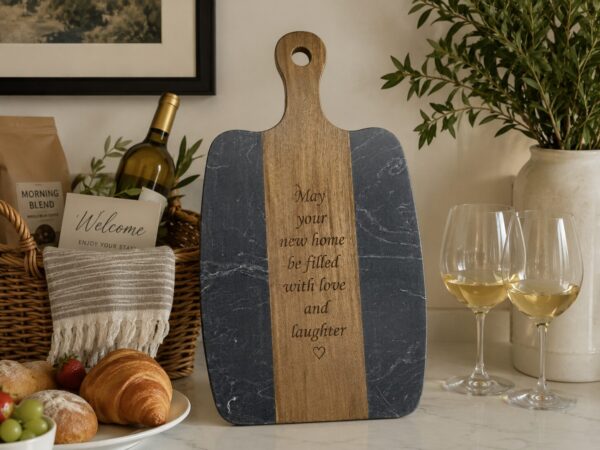 Personalized Acacia Wood and Slate Serving Board
