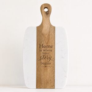 Personalized Acacia Wood and White Marble Serving Board