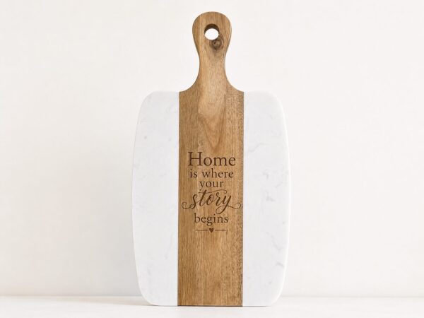 Personalized Acacia Wood and White Marble Serving Board