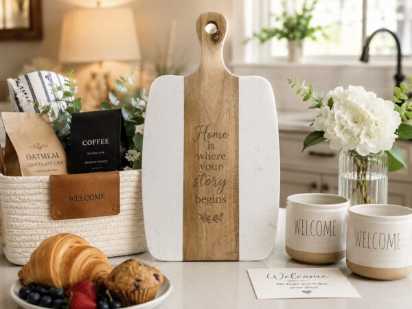 Personalized Acacia Wood and White Marble Serving Board