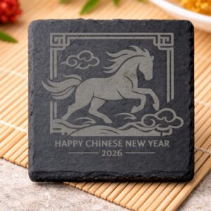 chinese new year 2026 square slate coaster – year of the horse
