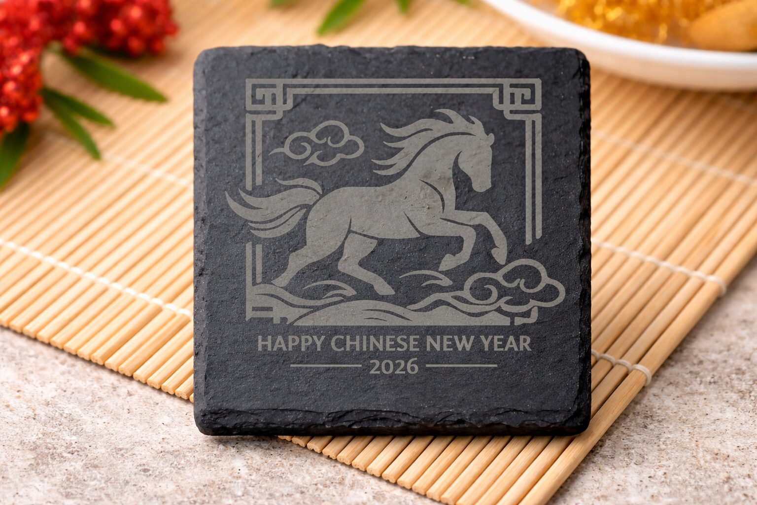 chinese new year 2026 square slate coaster – year of the horse chinese new year 2026 square slate coaster – year of the horse