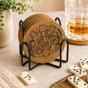 domino coasters set of 6 with holder