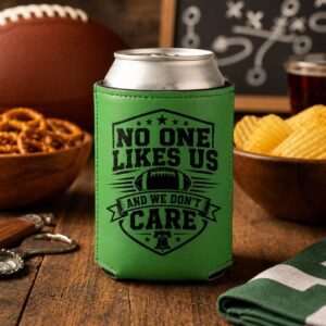 Kelly Green Leatherette No One Like Us, And We Don't Care Can Cooler