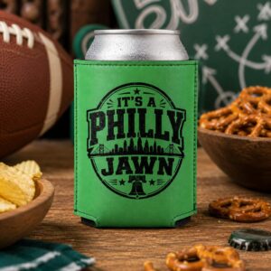 Kelly Green Leatherette Philly Jawn Can Cooler