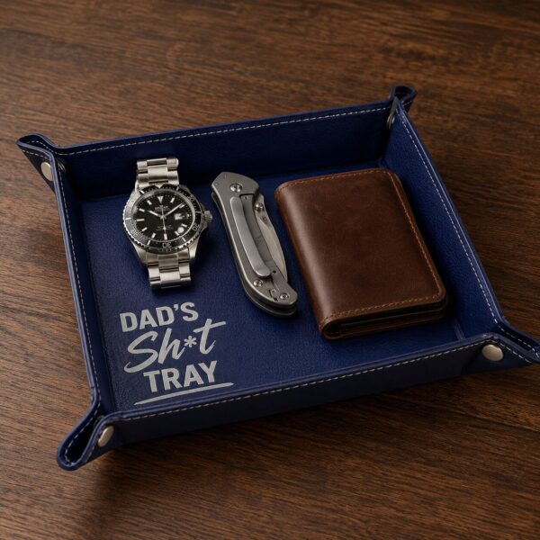vegan leather valet tray | engraved "dad's sh*t tray" catchall organizer Vegan Leather Valet Tray | Engraved "Dad's Sh*t Tray" Catchall Organizer