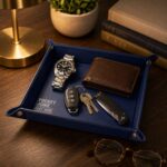 Vegan Leather Valet Tray | Engraved "Pocket Junk Goes Here" Catchall Organizer