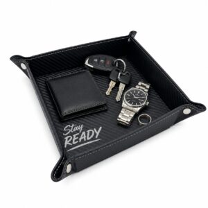 vegan leather valet tray | engraved "stayready" catchall organizer