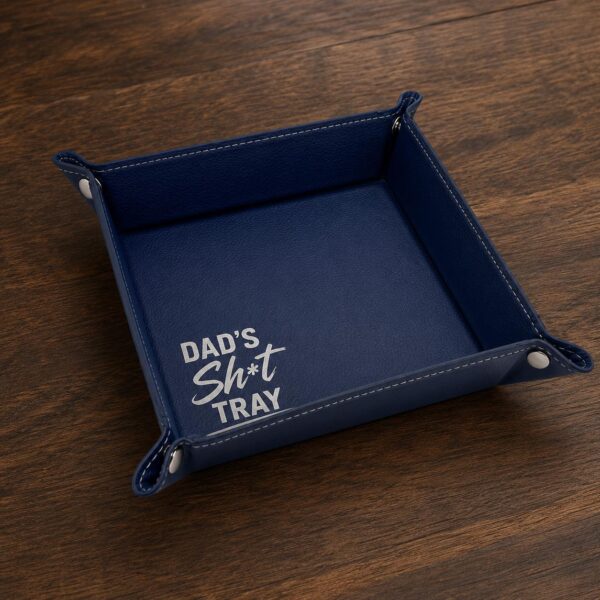 il fullxfull.8007653158 3fyi.jpg Vegan Leather Valet Tray | Engraved "Dad's Sh*t Tray" Catchall Organizer