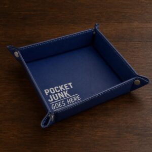 Vegan Leather Valet Tray | Engraved "Pocket Junk Goes Here" Catchall Organizer
