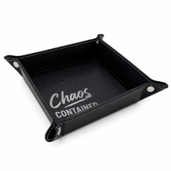 il fullxfull.8056033613 p8bd.jpg Vegan Leather Valet Tray | Engraved "Chaos Contained" EDC Organizer